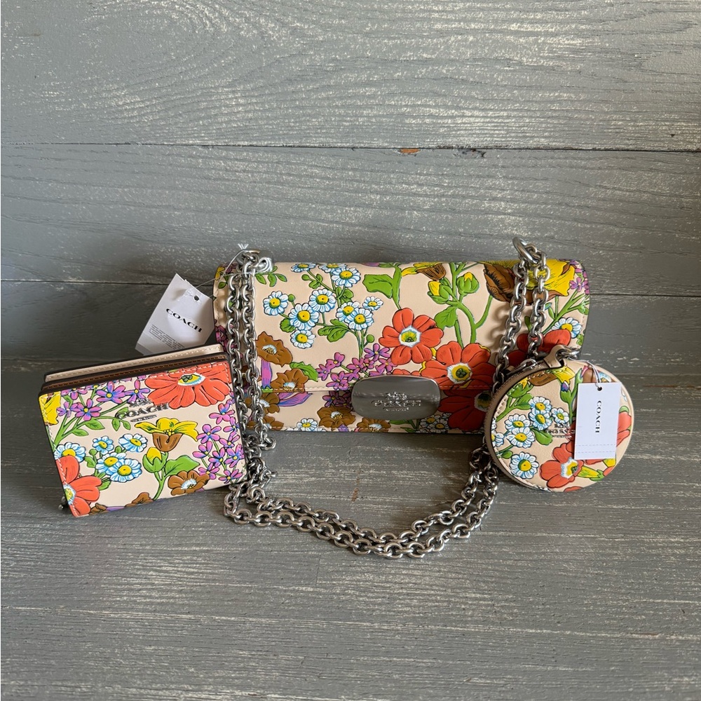 NWT Coach Eliza Garden Floral Crossbody + Wallet & Coin Purse Set